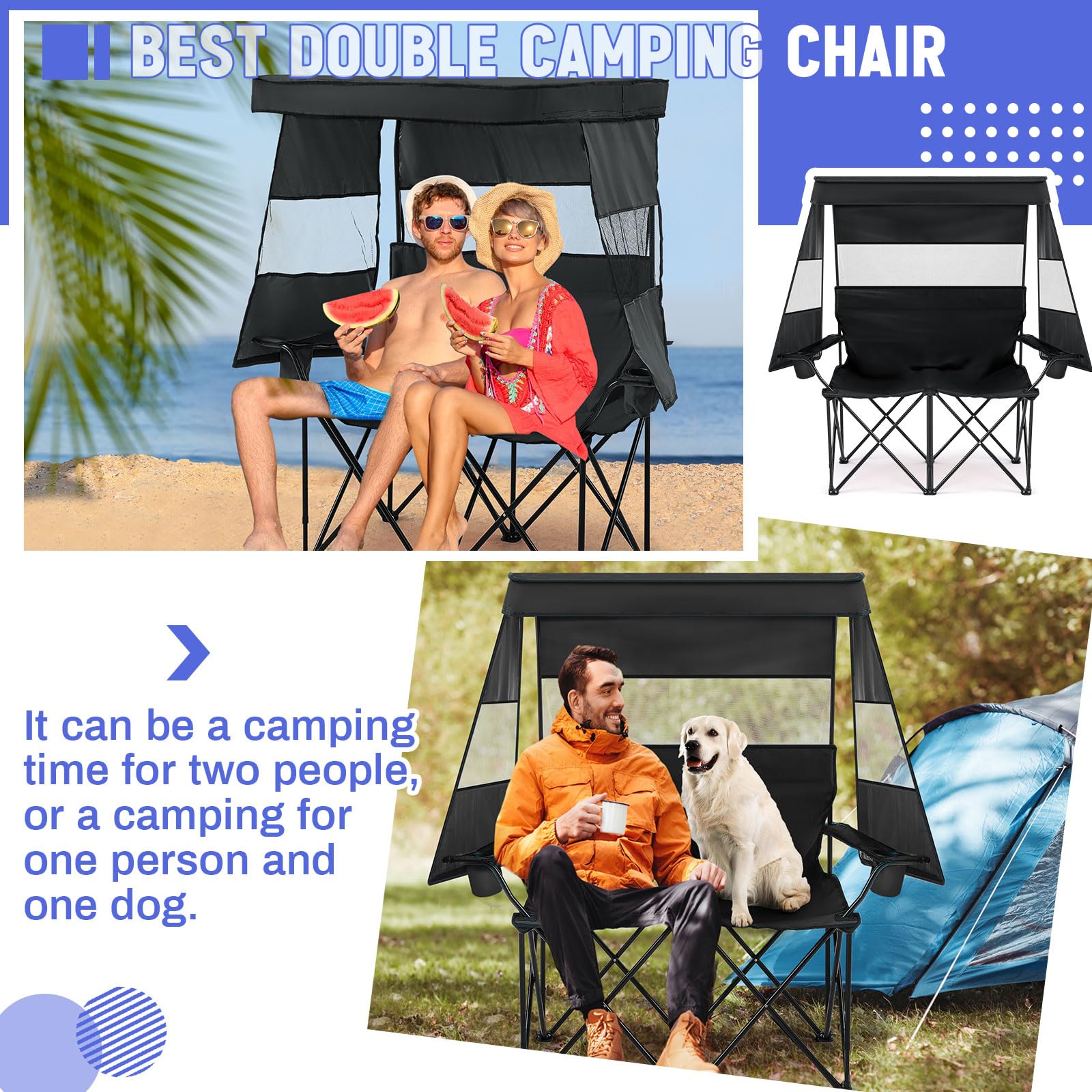 Juexica double beach chair sturdy steel frame supports 500 lbs