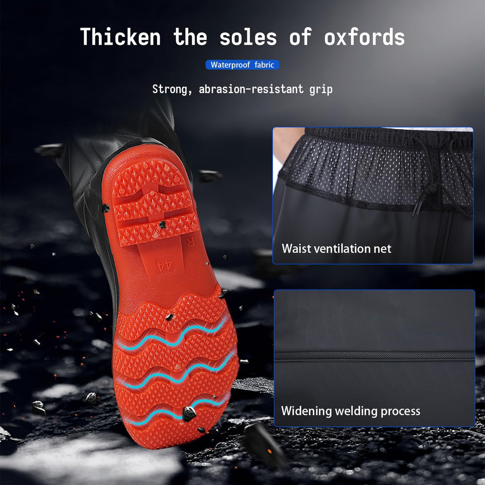 JUGATAMAIBU waders with integrated boots provide knee protection and secure footing.