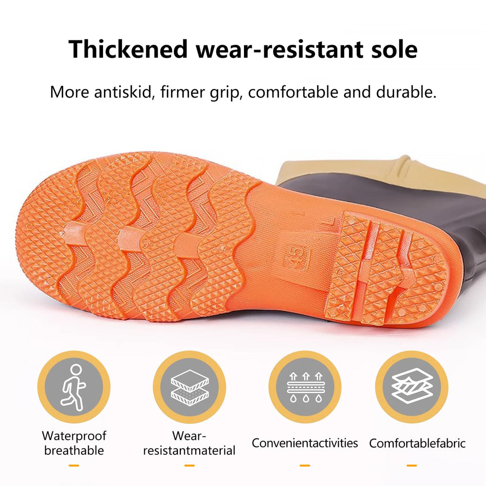 JUGATAMAIBU Waterproof Waders deep-tread soles offer reliable grip on mud and sand