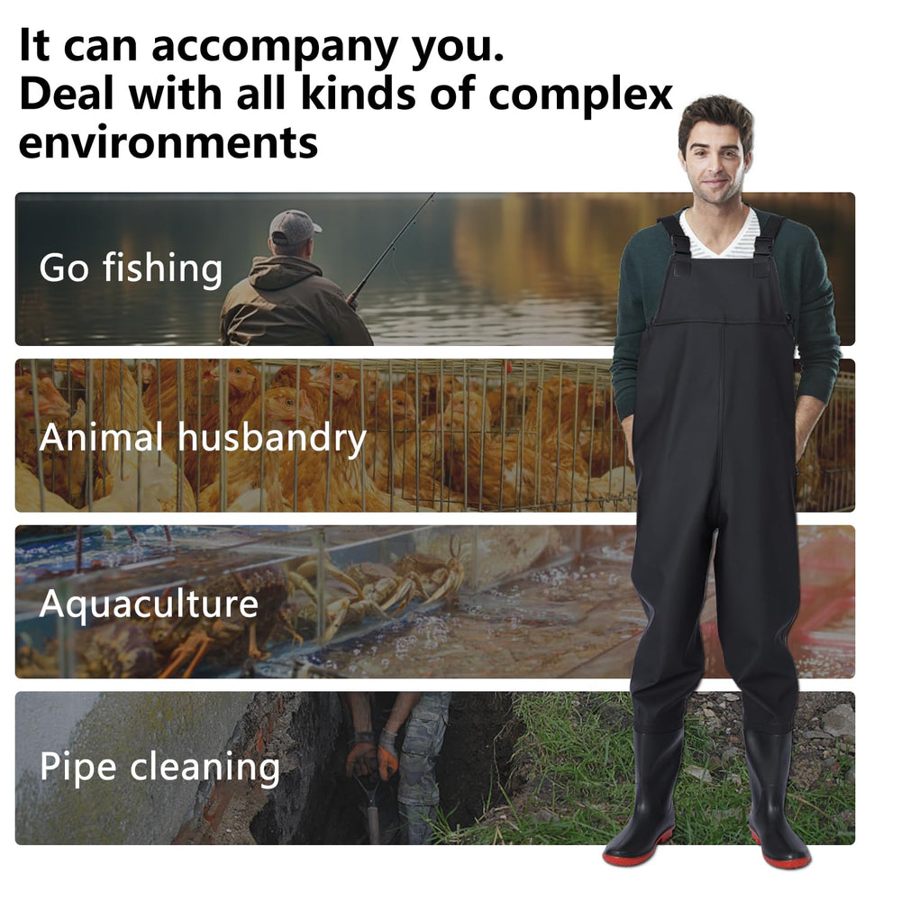 JUGATAMAIBU Waterproof Waders in-action image demonstrates versatile use for kayaking or fly fishing