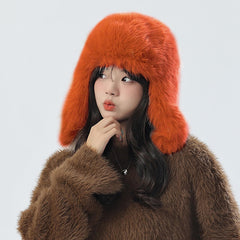 Julpsk orange earflap trapper hat, side view, full ear protection