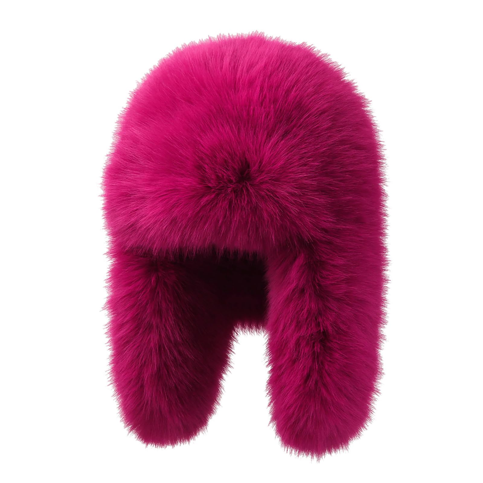 Julpsk winter faux fur trapper hat rose red front view with ear flaps for warmth