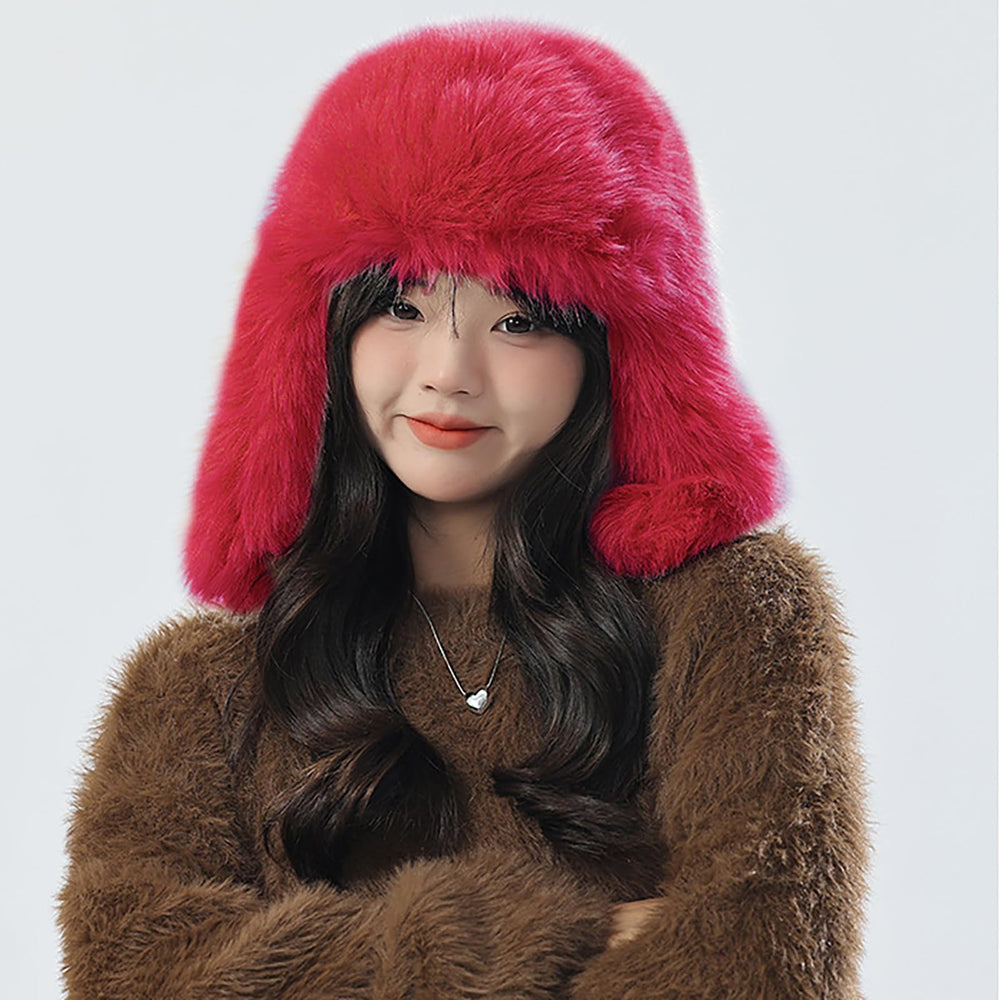 Julpsk trapper hat side view shows plush texture and secure fit