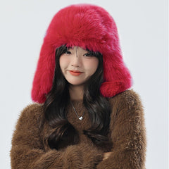 Julpsk trapper hat side view shows plush texture and secure fit