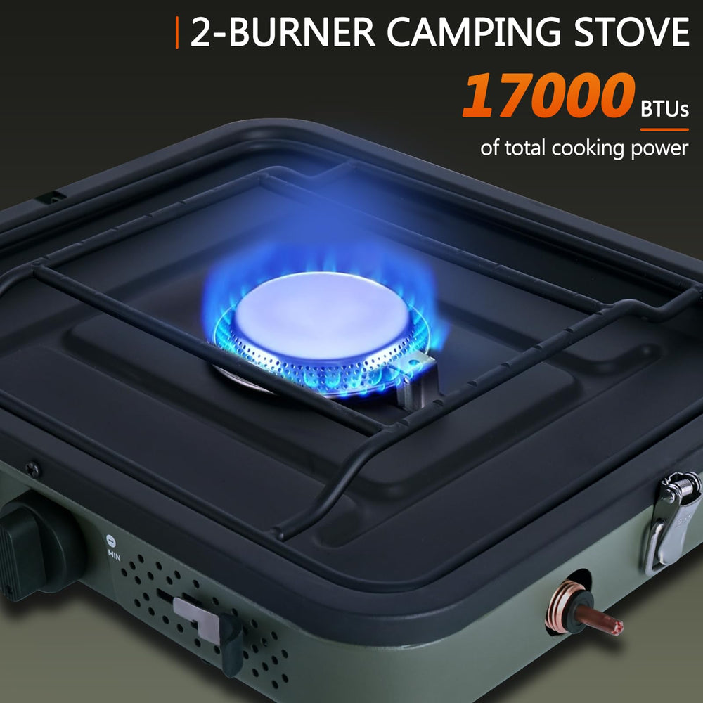 Julymoda stove with independent burner knobs for precise heat control.