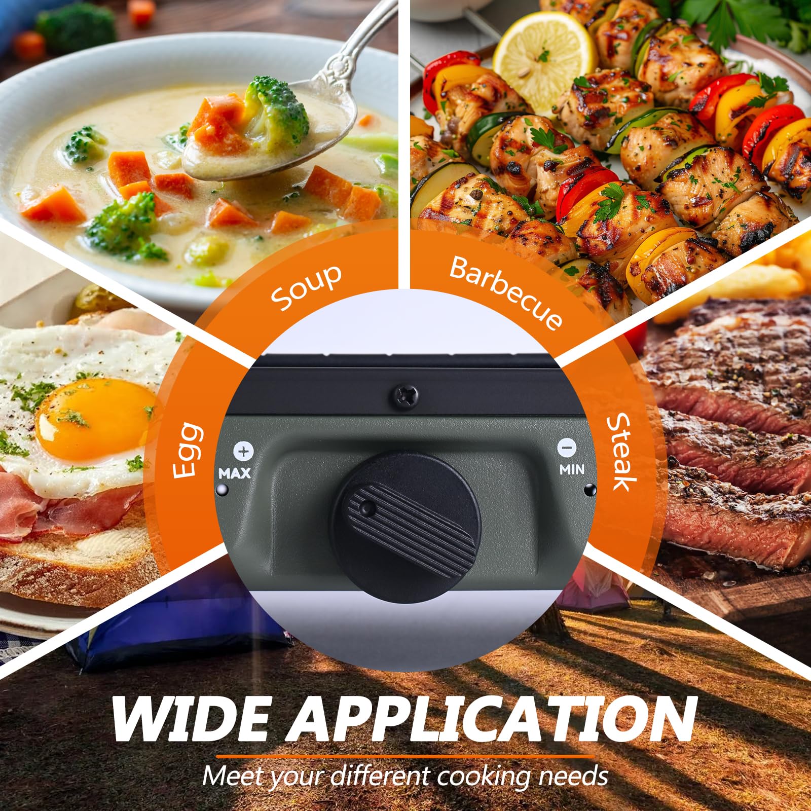 Julymoda stove supports two 8-inch pans for versatile meals.