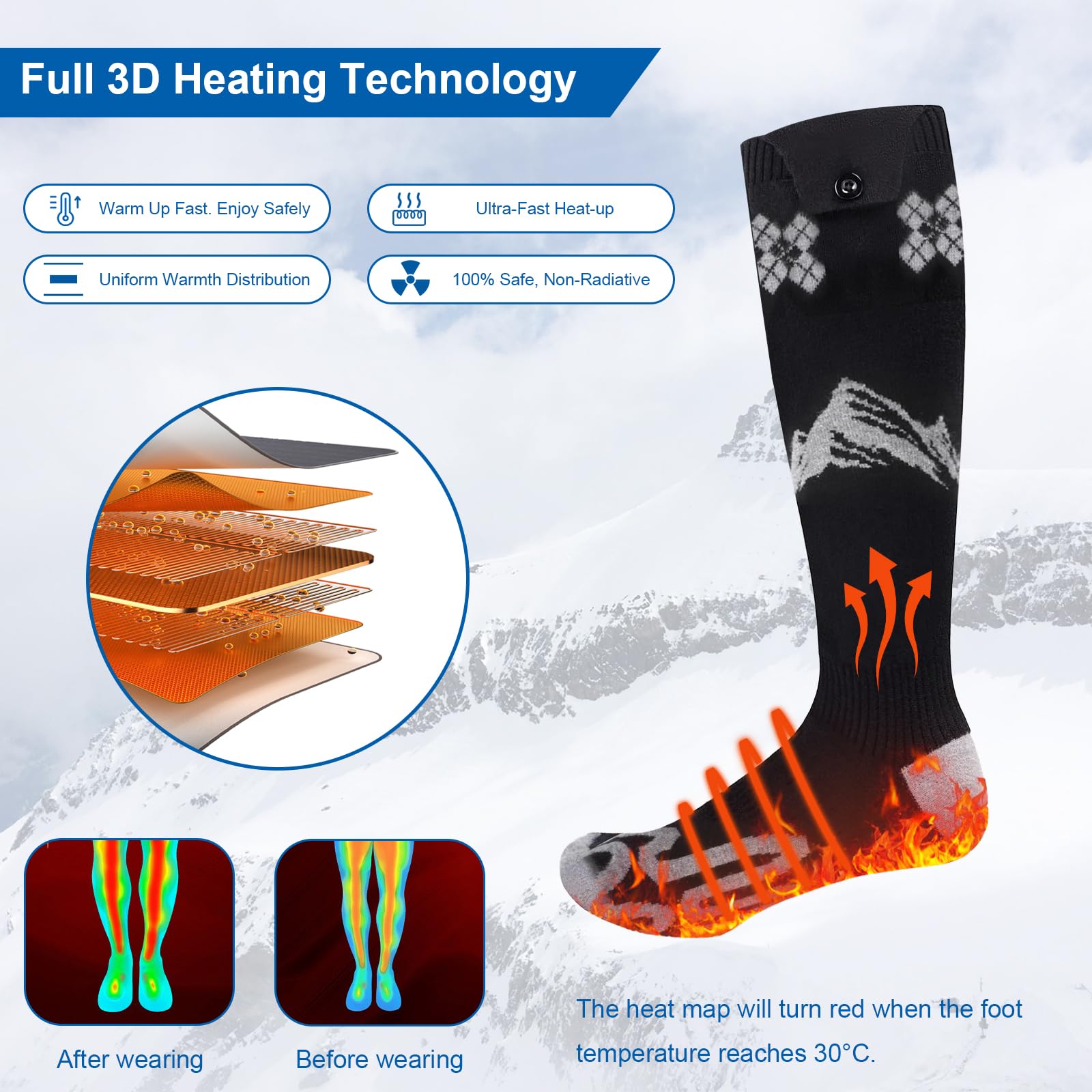 Julysky heated socks busy with 5000mAh batteries providing long warmth