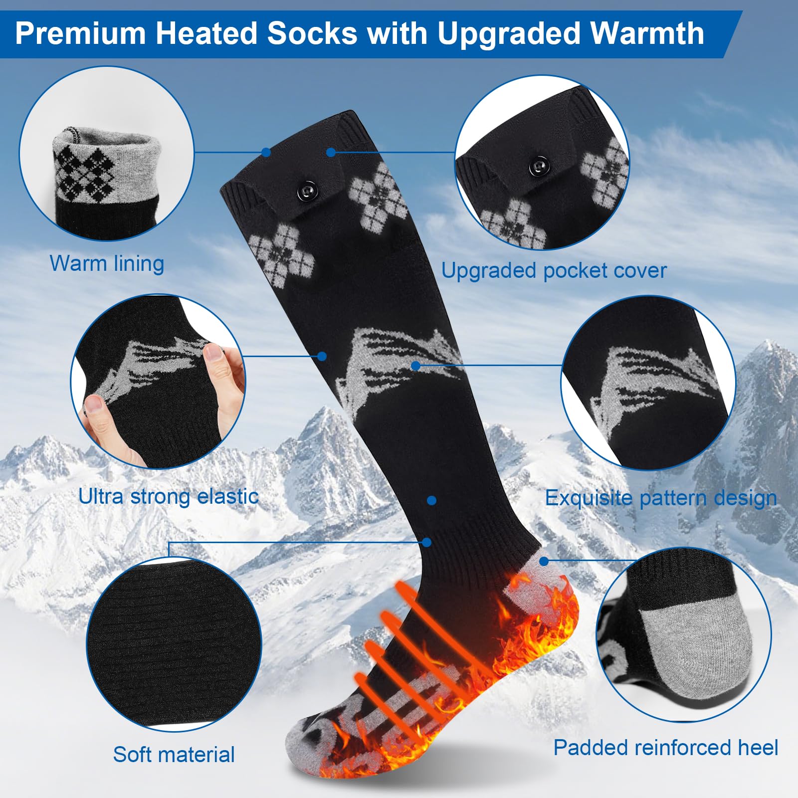 Julysky heated socks battery pocket ergonomic design follows leg contours