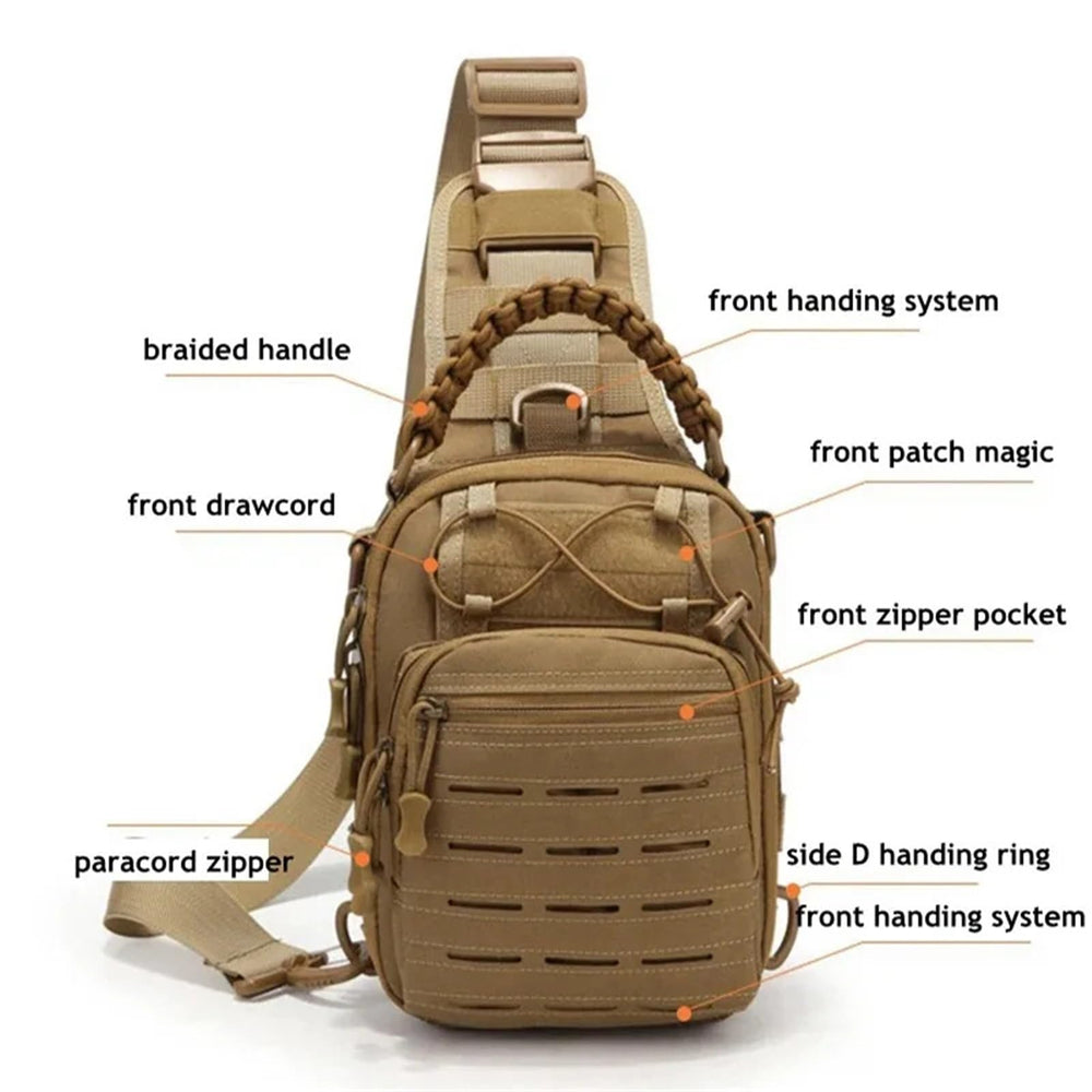 Jungle Leopard camo chest bag side profile highlighting compact storage