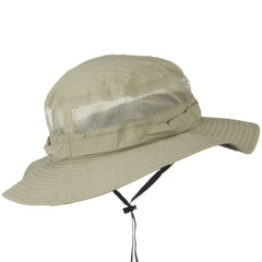 Juniper UV 50+ Side Mesh Talson Bucket Hat Khaki, back view showcasing mesh crown