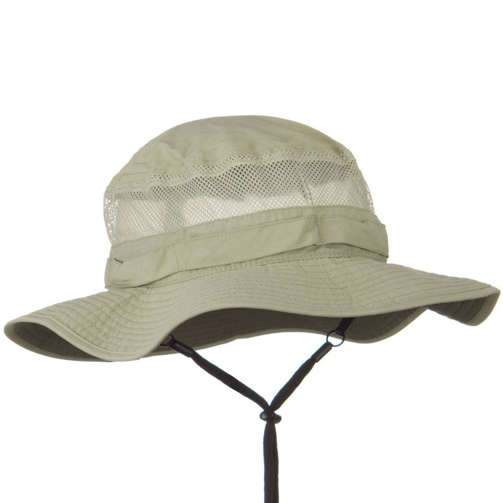 Juniper UV 50+ Side Mesh Talson Bucket Hat Khaki, chin cord with toggle for secure fit