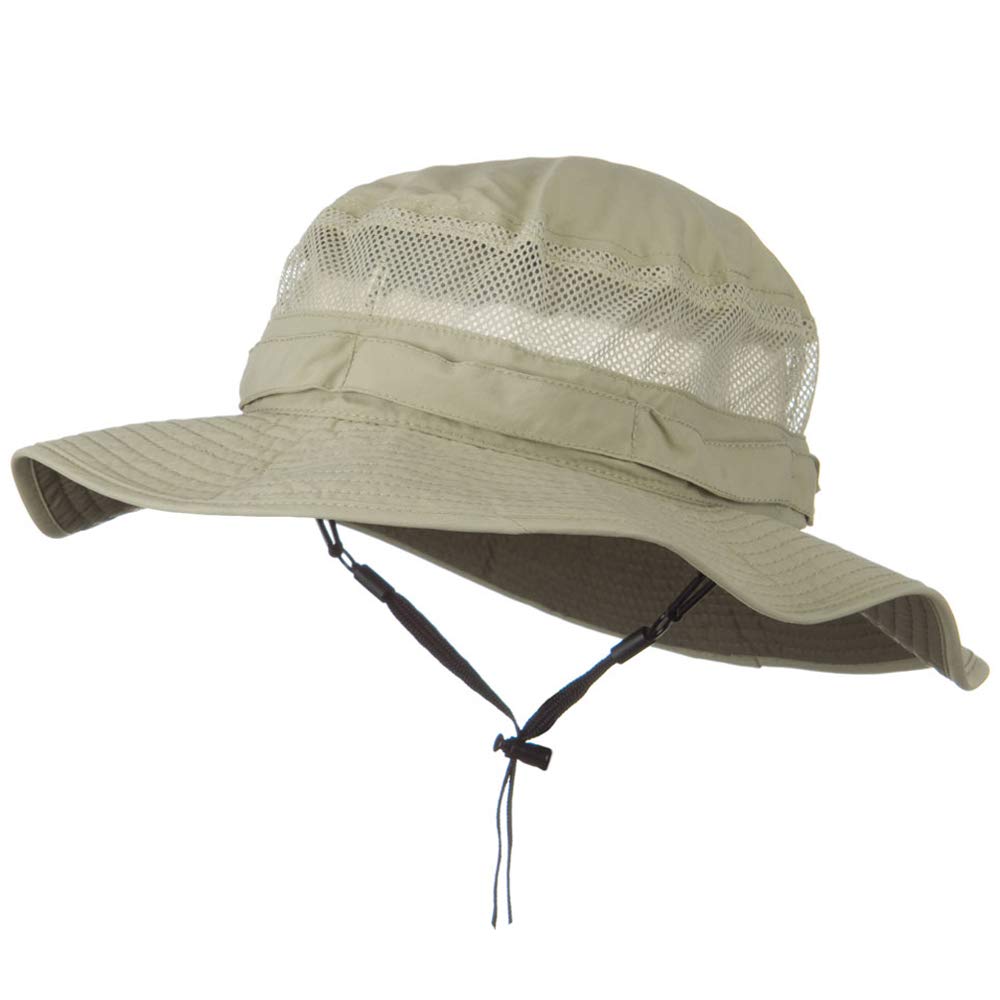Juniper UV 50+ Side Mesh Talson Bucket Hat Khaki, front view, breathable crown for comfort
