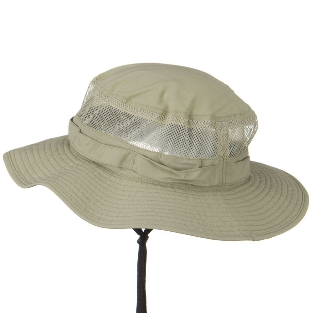 Juniper UV 50+ Side Mesh Talson Bucket Hat Khaki, side profile with removable chin cord