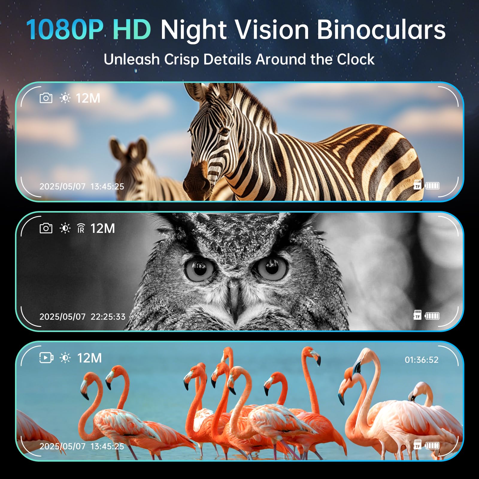 JUOIFIP night vision binoculars wrist and neck straps for secure, portable carry.