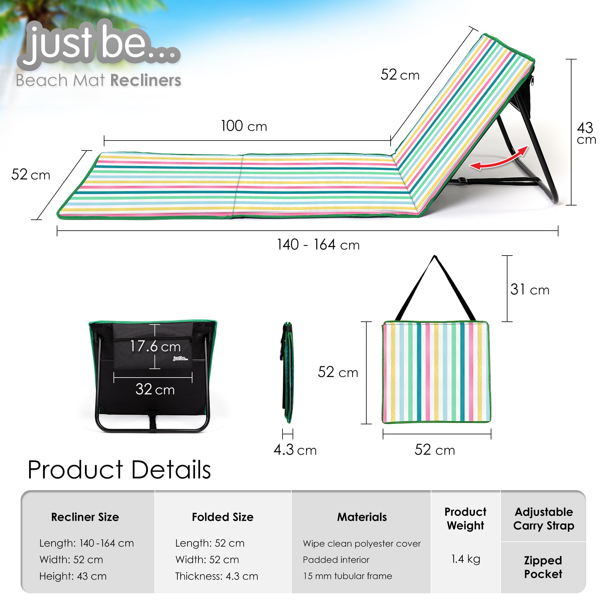 Just Be... Beach Sun Mat foam padding delivers soft support under the sun.