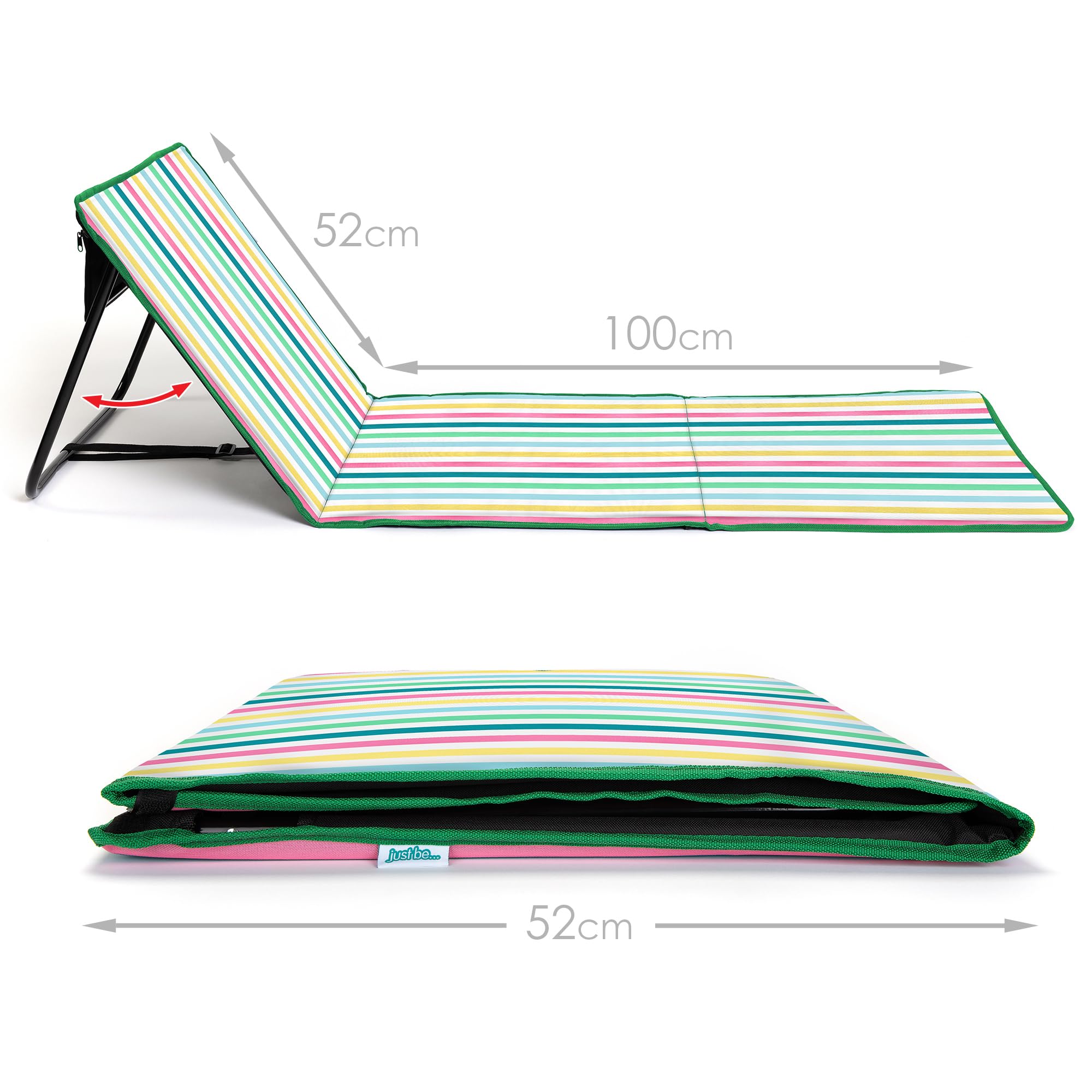 Just Be... Beach Sun Mat recliner horizontal lounging position for sunbathing.