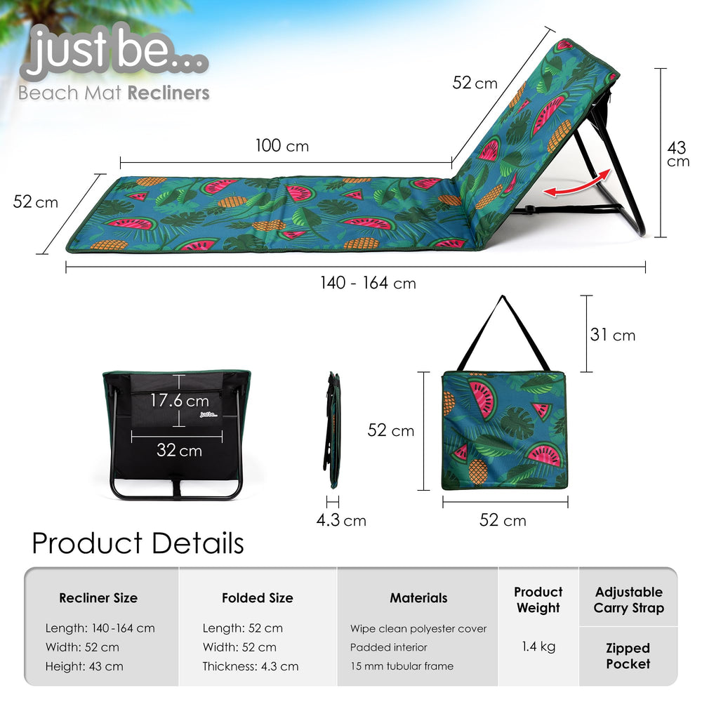 Just Be Beach Sun Mat seated length 53cm for upright relaxation