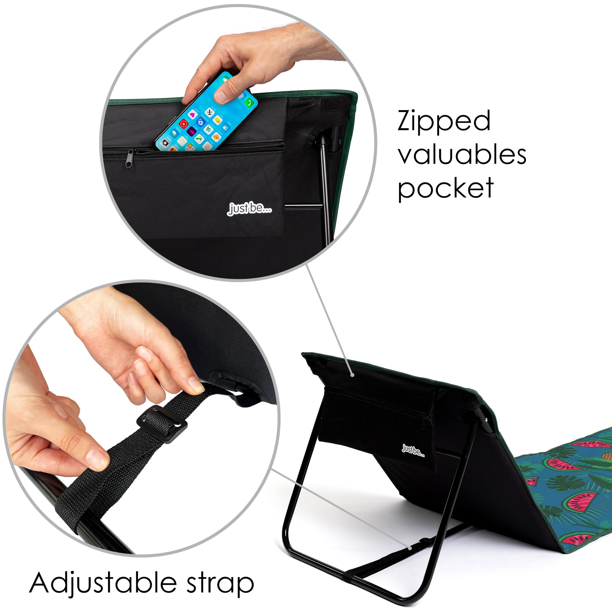 Just Be Beach Sun Mat shoulder carry strap for easy transport