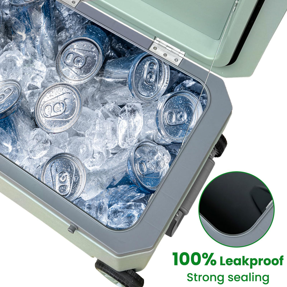 Just-V 45L cooler multifunction top, doubles as prep surface outdoors.
