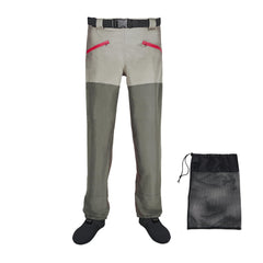 JUSTOOP Waist Wader Pants front view shows breathable protection for riverbank fishing