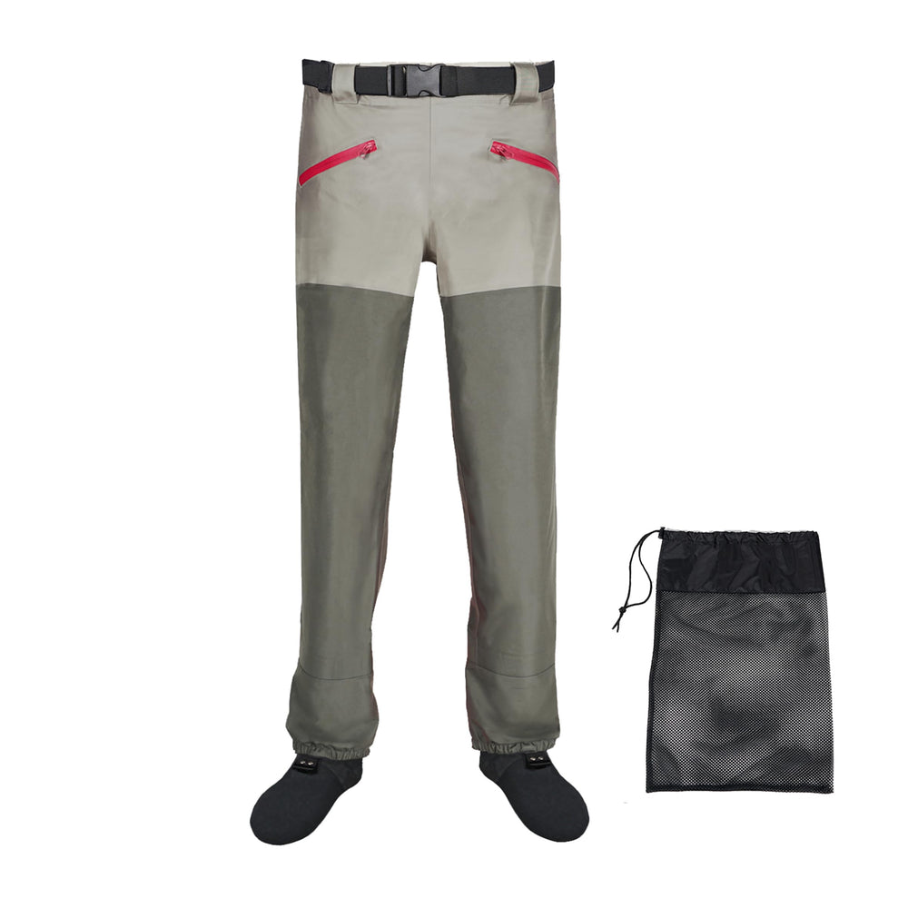 JUSTOOP waist wader pants front view highlighting waterproof protection for all-day fishing
