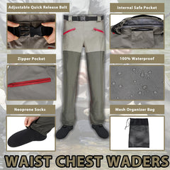JUSTOOP Waist Wader Pants pocket detail highlights waterproof zips for secure storage