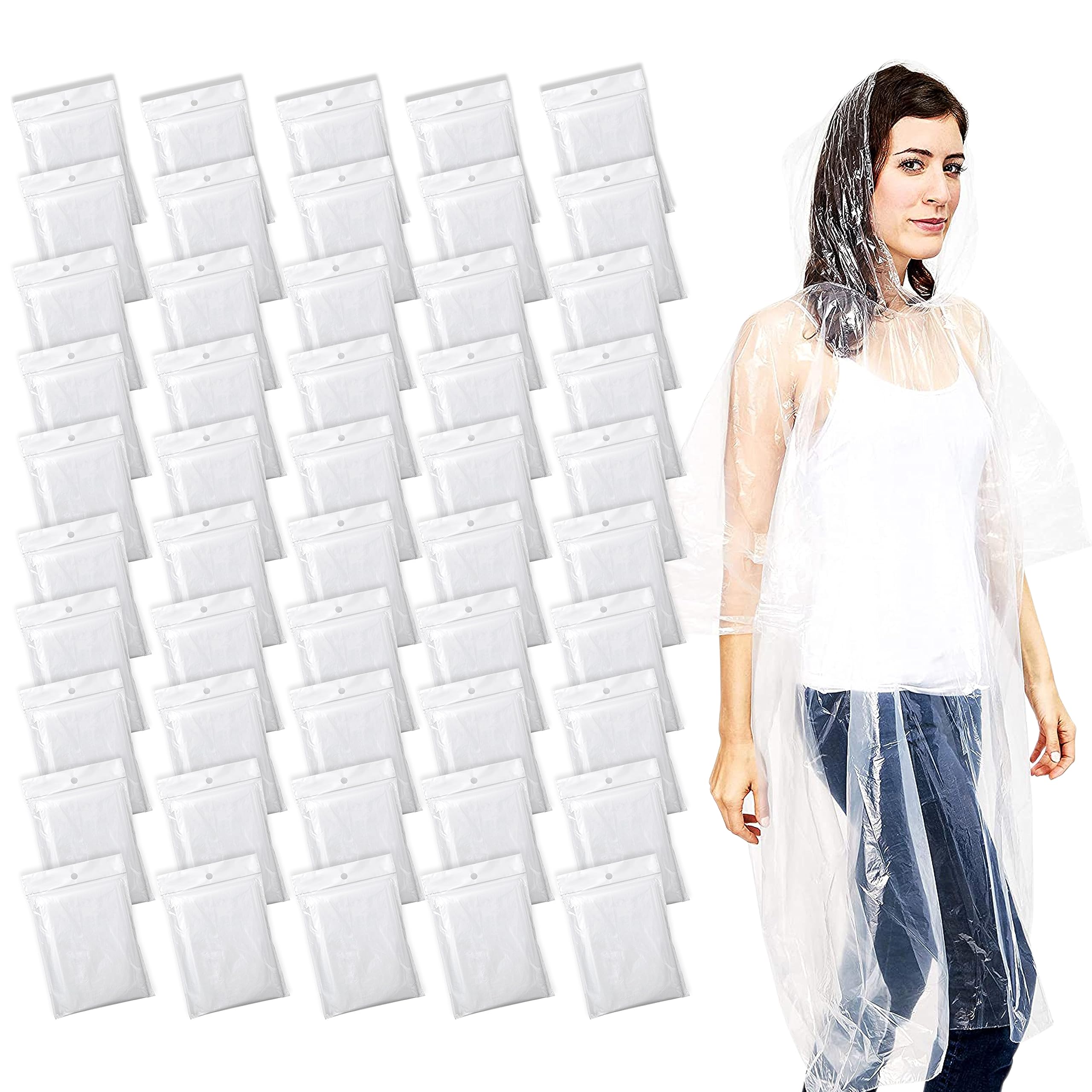 Juvale rain poncho pack box front showing bulk rain protection for groups