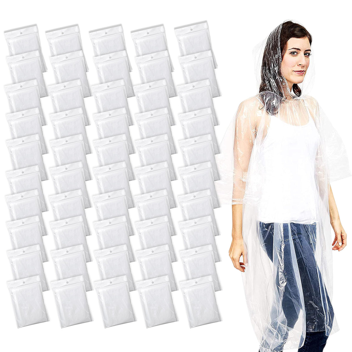 Juvale rain poncho pack box front showing bulk rain protection for groups
