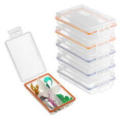 JUXYES 6-pack plastic small fishing tackle box with 4 compartments, transparent