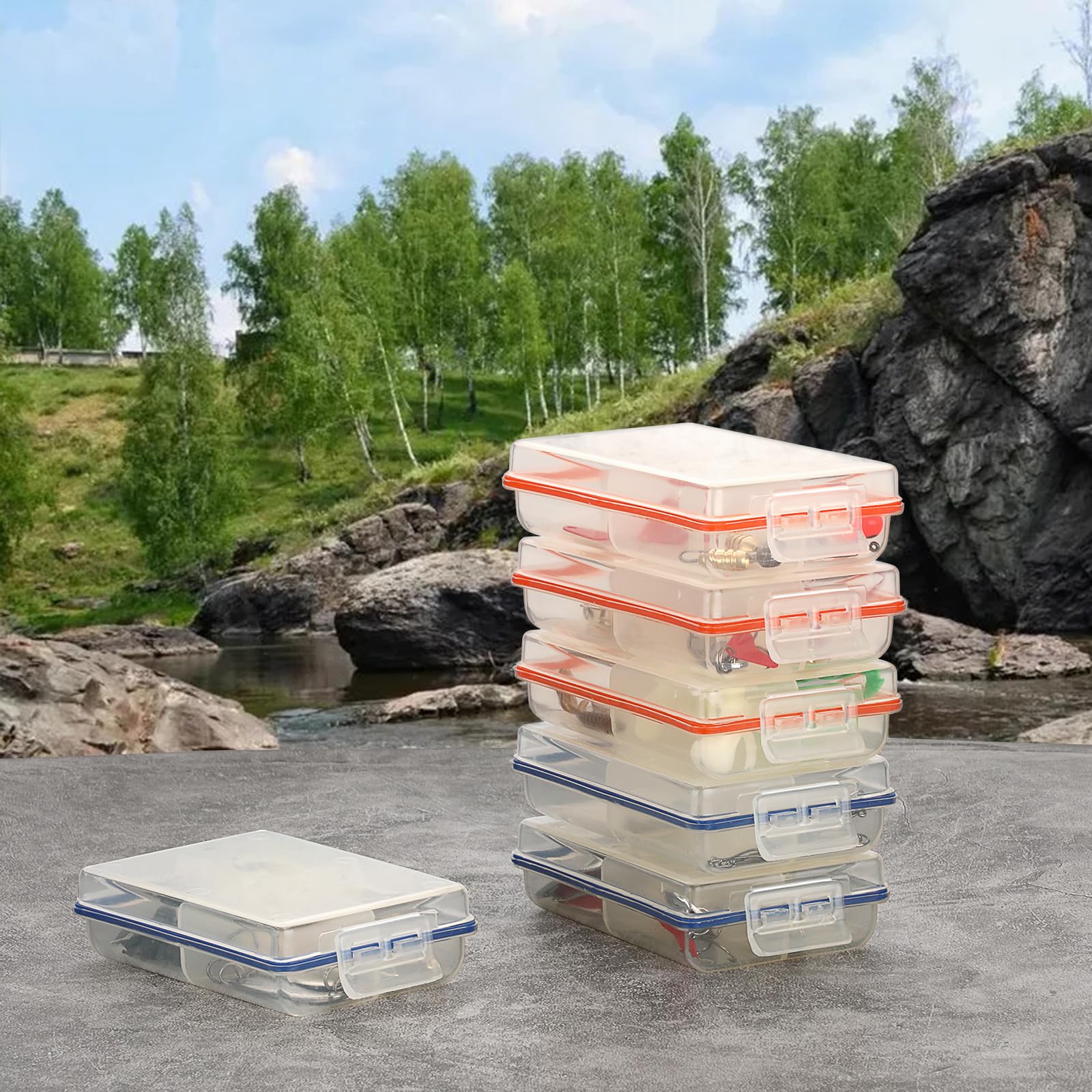 Close-up of the 4-compartment divider inside the fishing tackle box