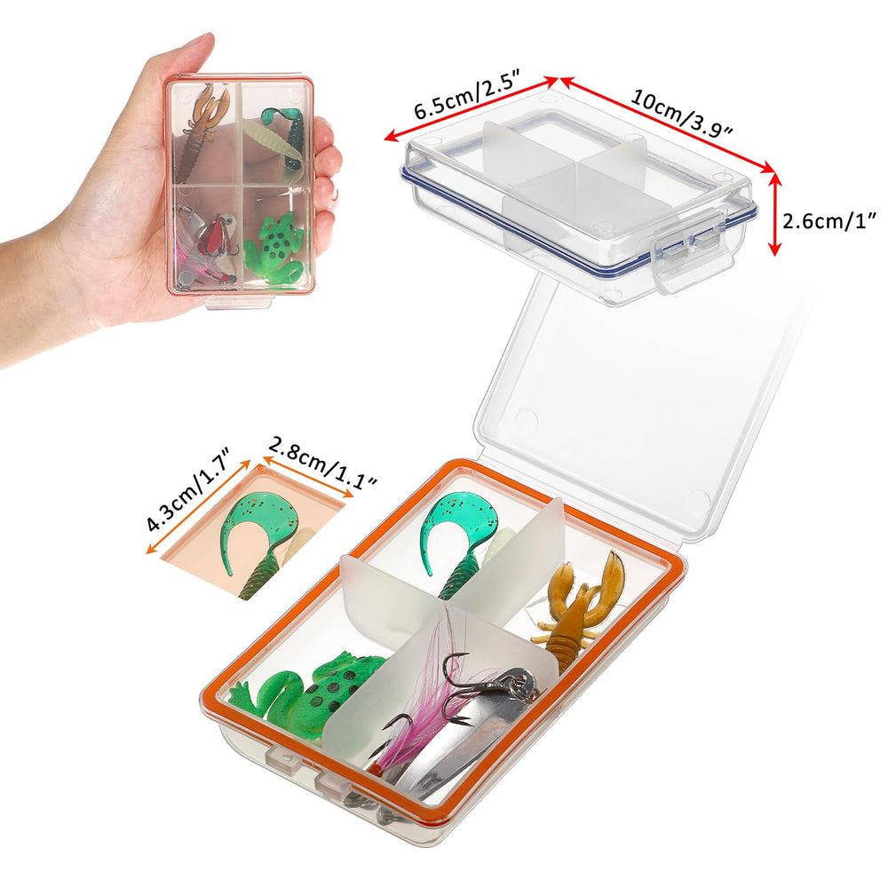 Transparent fishing tackle box showing contents inside