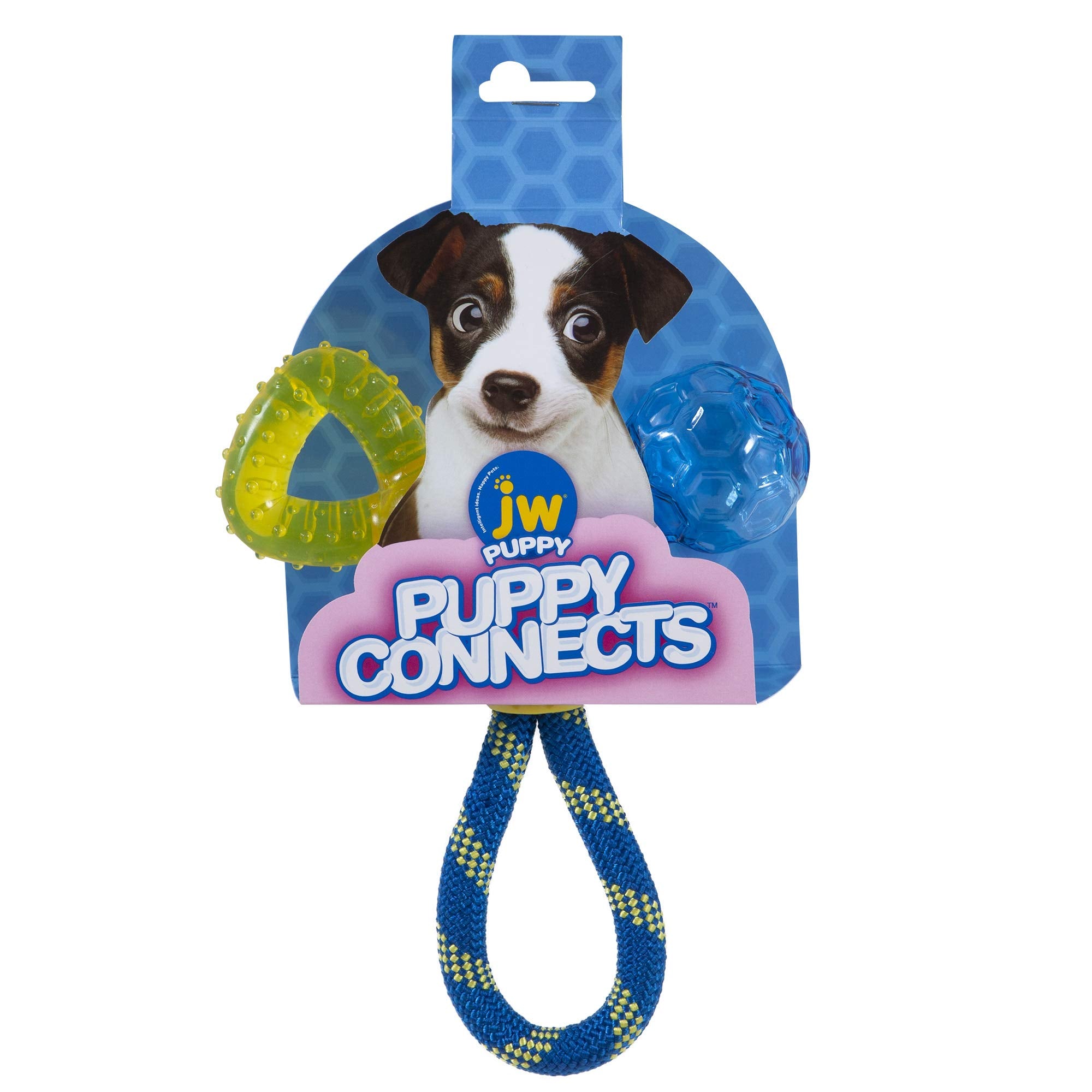 JW Puppy Connects 3-in-1 nylon center shown for durable chew and tug play.