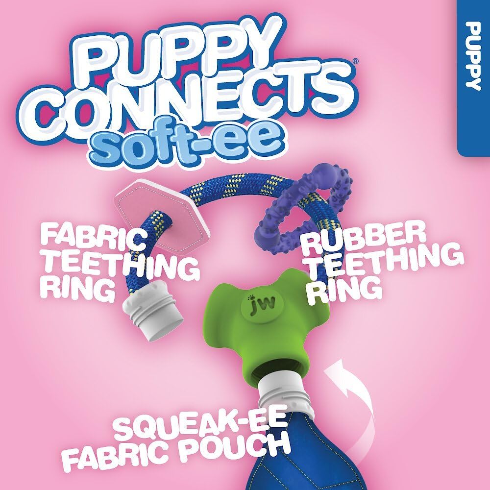JW Puppy Connects rope tug supports interactive play with you or a sibling.