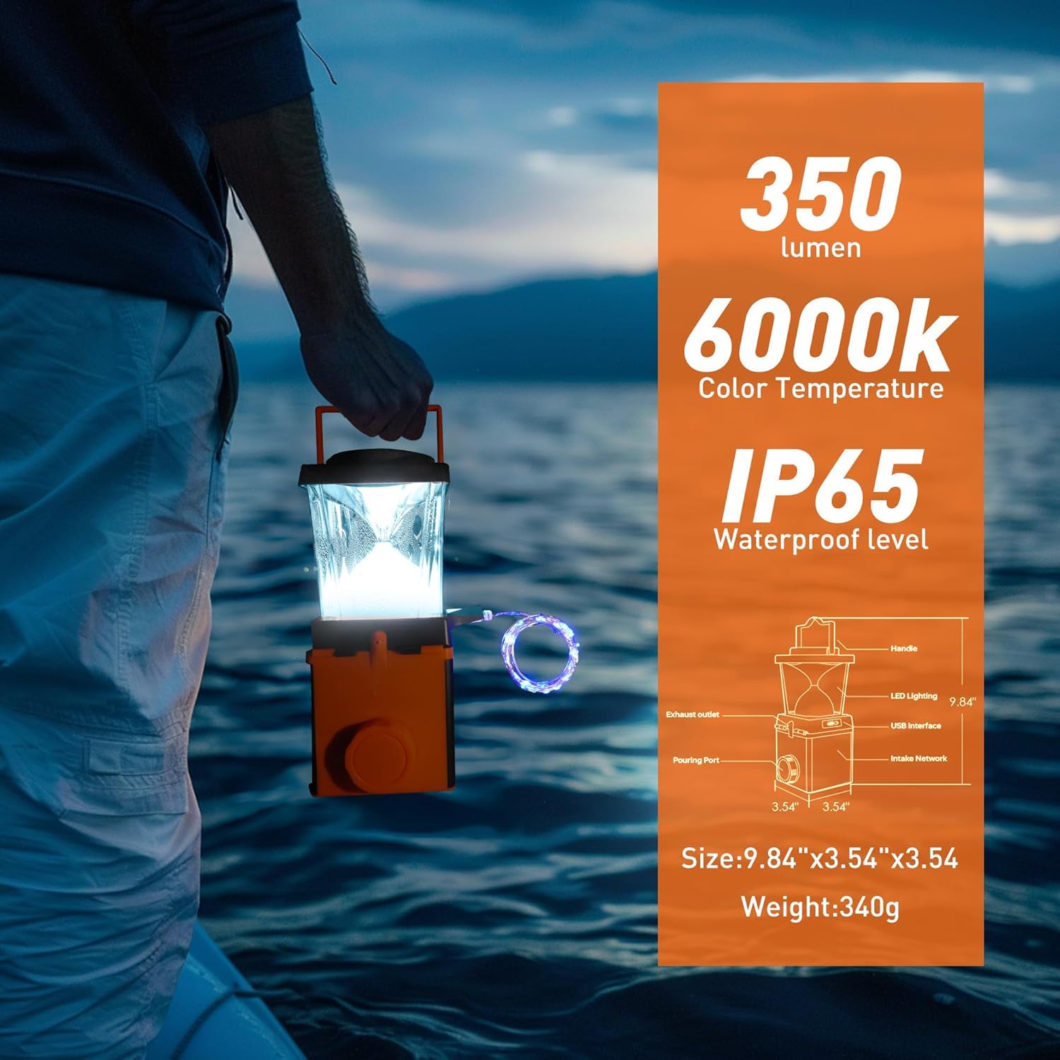JWWYJ Lantern being charged with saltwater for emergency illumination.