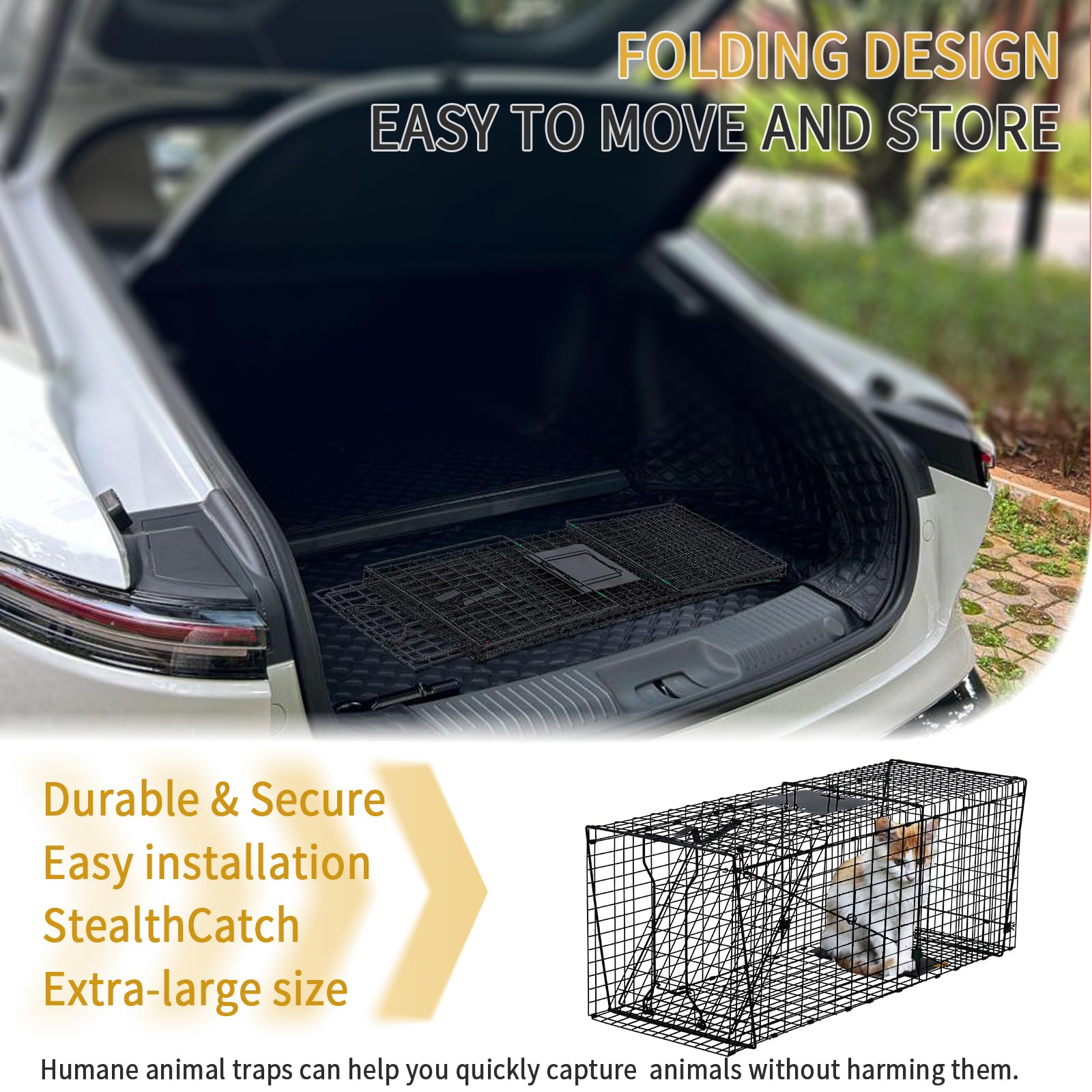 JY CLASSIC humane live-trap stores easily for outdoor readiness.