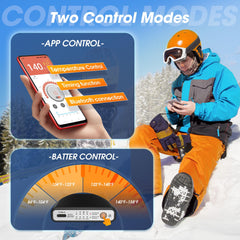 JYew AI heated socks app control screen with real-time status and settings.
