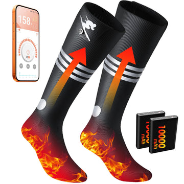 JYew AI heated socks with battery pack providing long-lasting warmth for outdoor use.