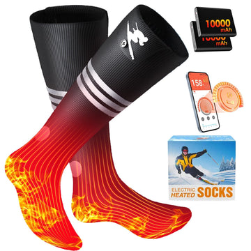 JYew AI heated socks showing battery pack for extended warmth.