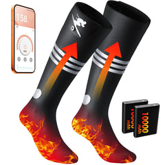JYew AI heated socks with battery pack providing long-lasting warmth for outdoor use.