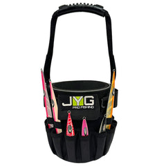 JYG Pro Fishing Jigging Bucket angled view highlighting portable design for on-the-go jigging