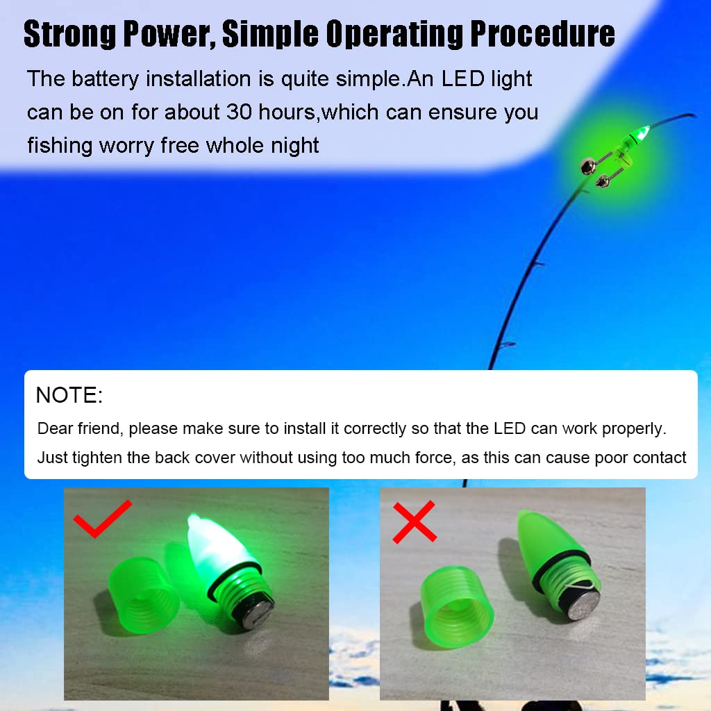 Green LED night fishing lights and alarm bells laid out