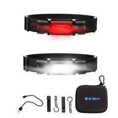 K-Bern Rechargeable Headlamp front view shows a bright, hands-free lighting setup for tasks.