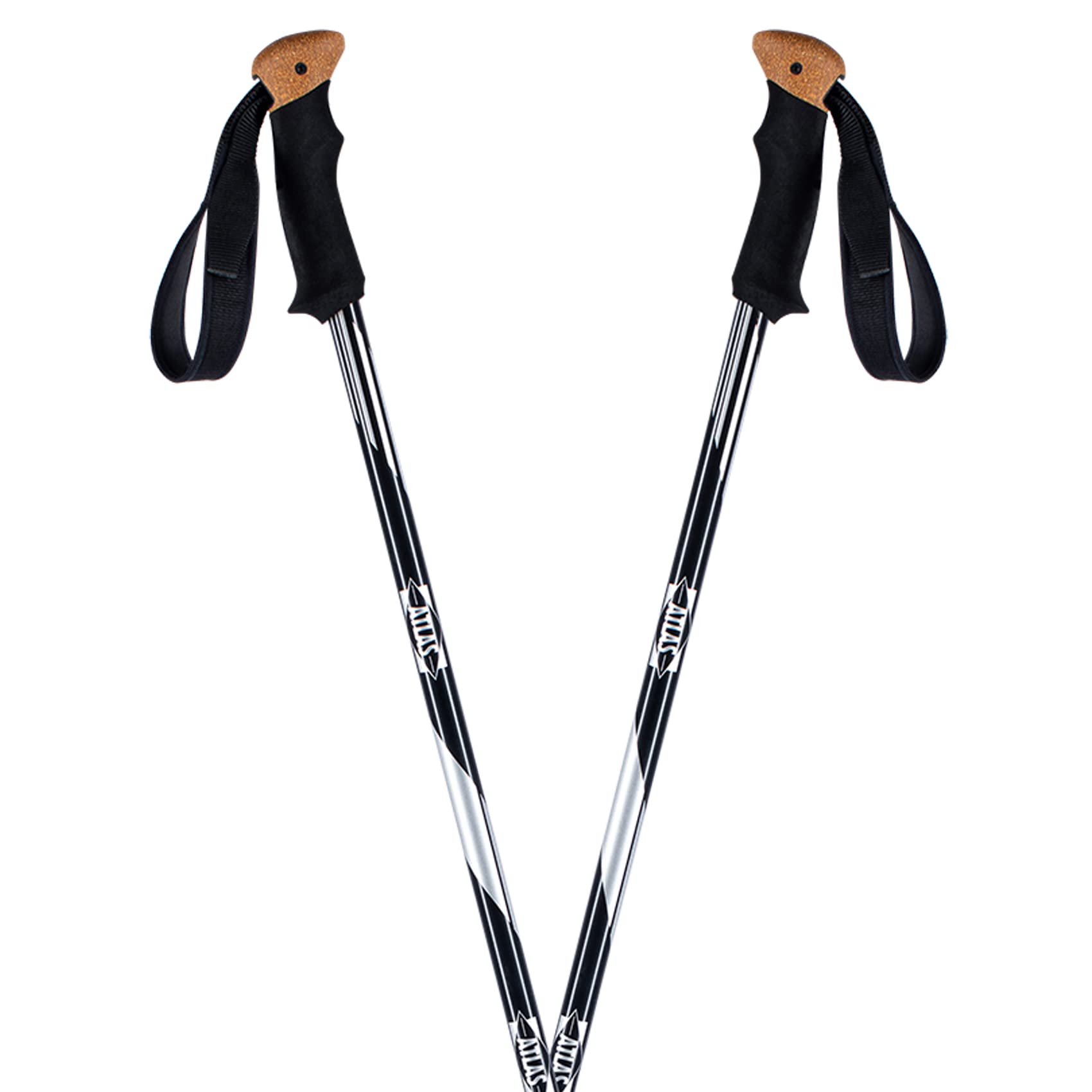 K2 Atlas snowshoes poles reveal a two-part shaft adjustable up to 130 cm