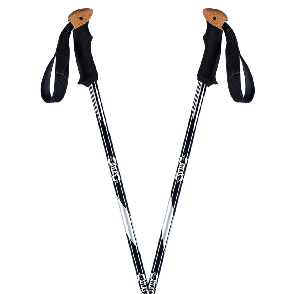 K2 Atlas snowshoes poles reveal a two-part shaft adjustable up to 130 cm