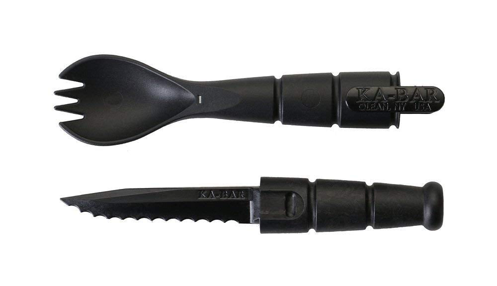KA-BAR Spork & Knife in backpack, ideal for on-the-go meals