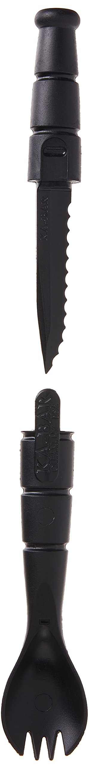 KA-BAR tactical spork-knife serrated blade close-up for rugged meals