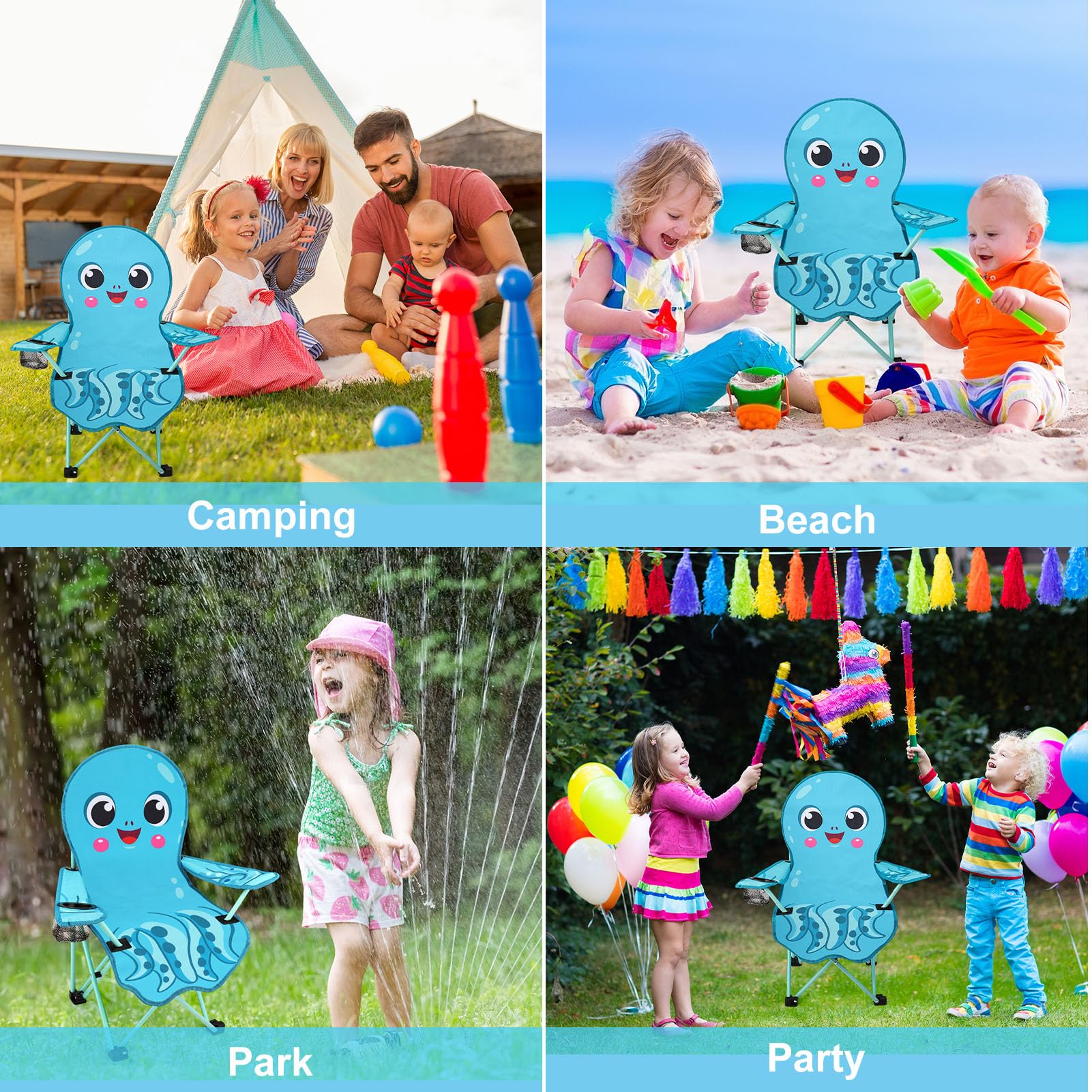 KABOER kids octopus chair in use with a child on lawn.