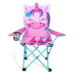KABOER kids outdoor folding chair pink unicorn design for camping and beach trips.