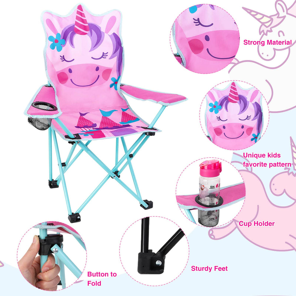 KABOER pink unicorn chair with carrying bag for portable seating.