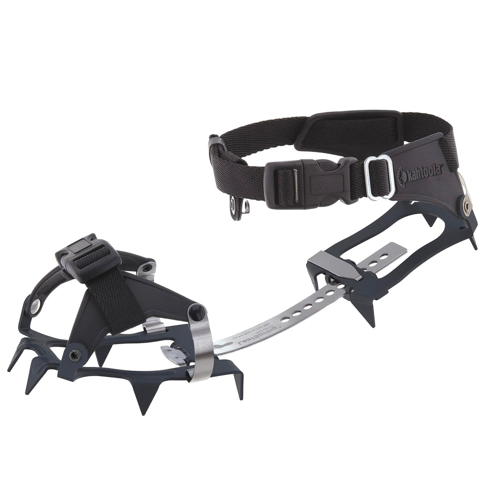 Kahtoola K10 crampon on boot provides compact winter traction.
